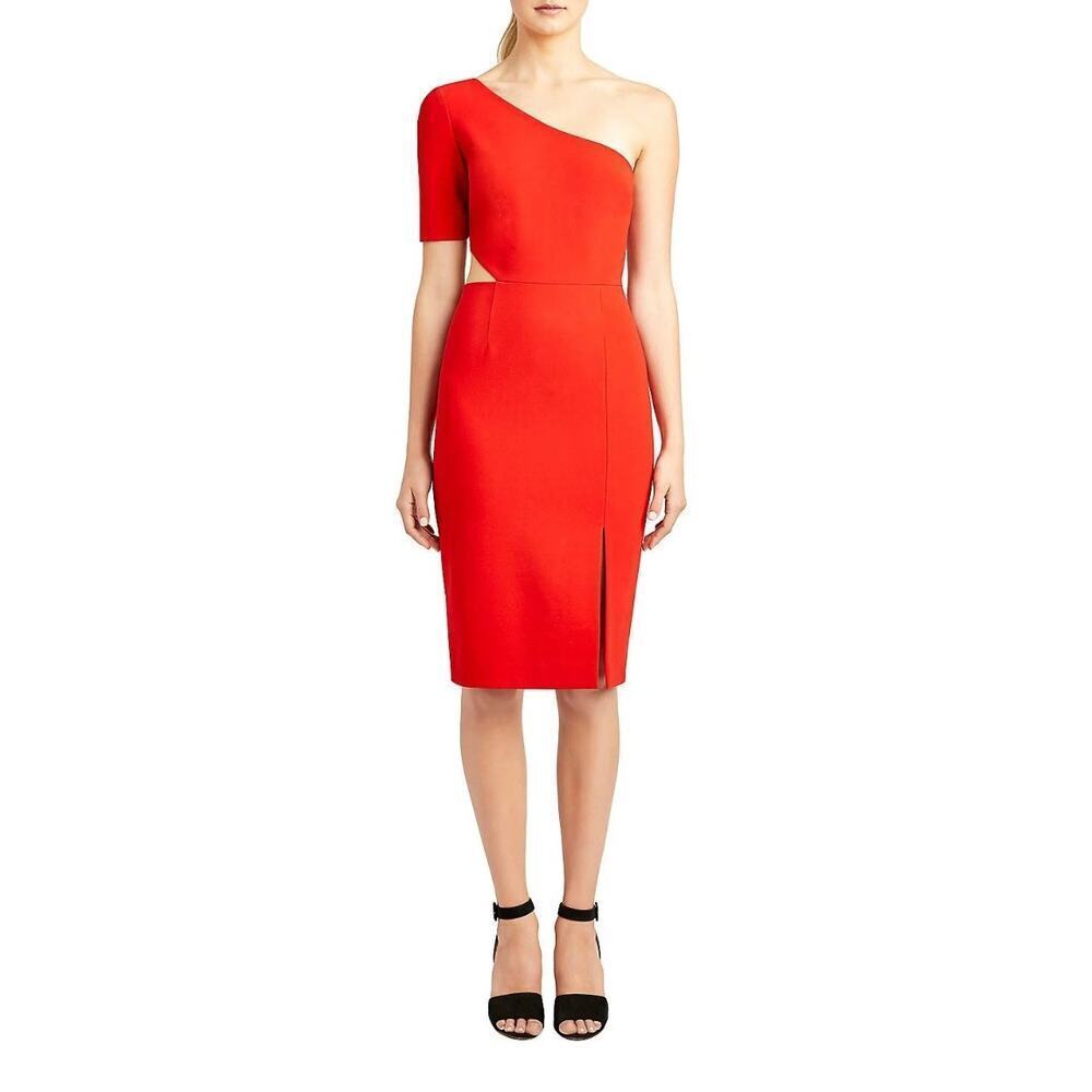 JILL STUART Red One‎ Shoulder Cut-Out Slit Stretch Crepe Dress 10